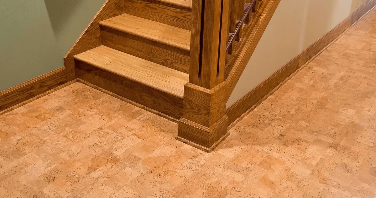 End of a staircase with cork flooring in Tuscaloosa, AL