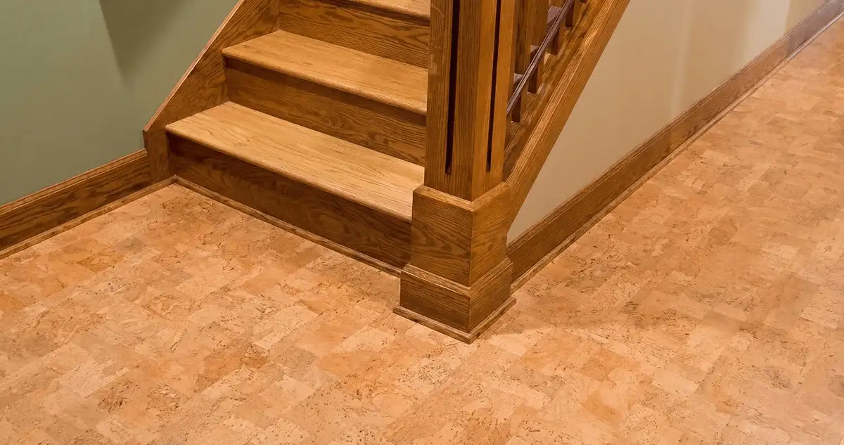 End of a staircase with cork flooring in Tuscaloosa, AL