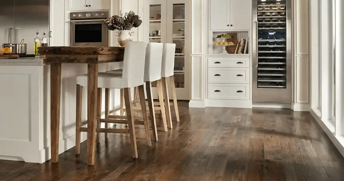Professionally installed and refinished hardwood flooring in a residential home, showcasing smooth finish and natural wood tones in Tuscaloosa, AL